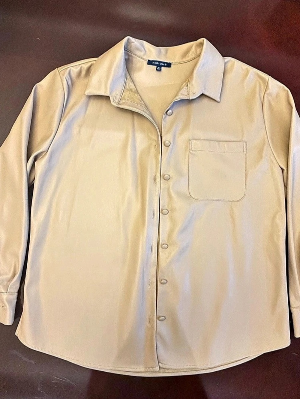 KIRIOUS Faux Leather Cream Button Down Shirt Size Medium. Shacket